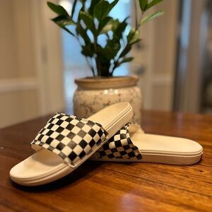 Vans Black and White Checkered Slides